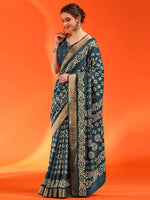 Thumbnail for NOZ2TOZ Women's Silk Blend Teal blue Printed Designer Saree With Blouse Piece - Distacart