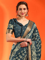 Thumbnail for NOZ2TOZ Women's Silk Blend Teal blue Printed Designer Saree With Blouse Piece - Distacart