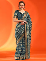 Thumbnail for NOZ2TOZ Women's Silk Blend Teal blue Printed Designer Saree With Blouse Piece - Distacart