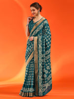 Thumbnail for NOZ2TOZ Women's Silk Blend Teal blue Printed Designer Saree With Blouse Piece - Distacart