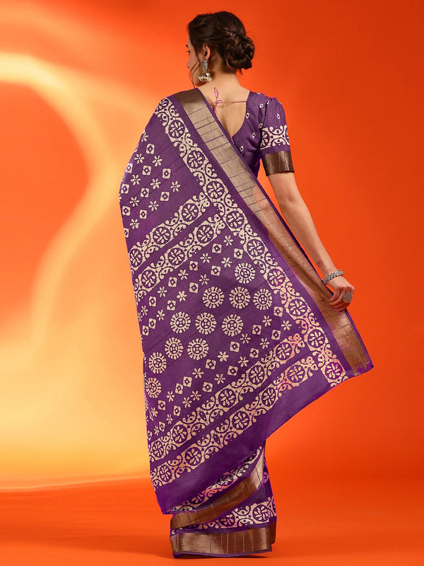 NOZ2TOZ Women's Silk Blend Magenta Printed Designer Saree With Blouse Piece - Distacart