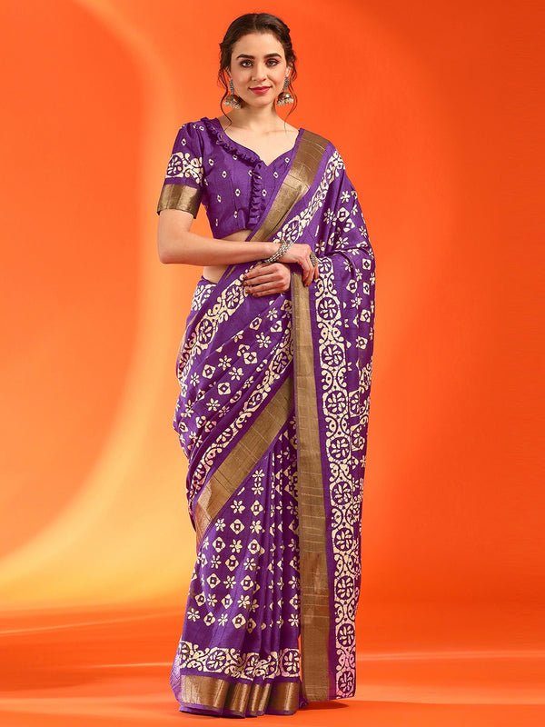 NOZ2TOZ Women's Silk Blend Magenta Printed Designer Saree With Blouse Piece - Distacart