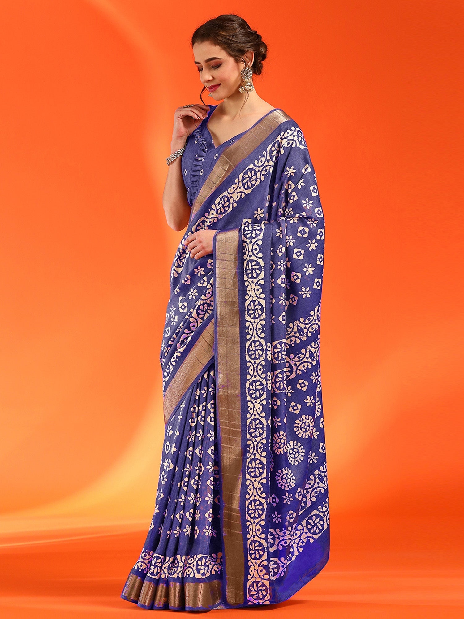 NOZ2TOZ Women's Silk Blend Purple Printed Designer Saree With Blouse Piece - Distacart