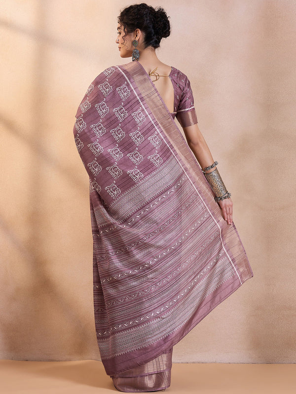 NOZ2TOZ Women's Silk Blend Mauve Printed Designer Saree With Blouse Piece - Distacart