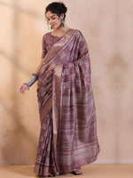 Thumbnail for NOZ2TOZ Women's Silk Blend Mauve Printed Designer Saree With Blouse Piece - Distacart