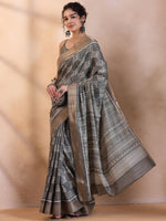 Thumbnail for NOZ2TOZ Women's Silk Blend Grey Printed Designer Saree With Blouse Piece - Distacart