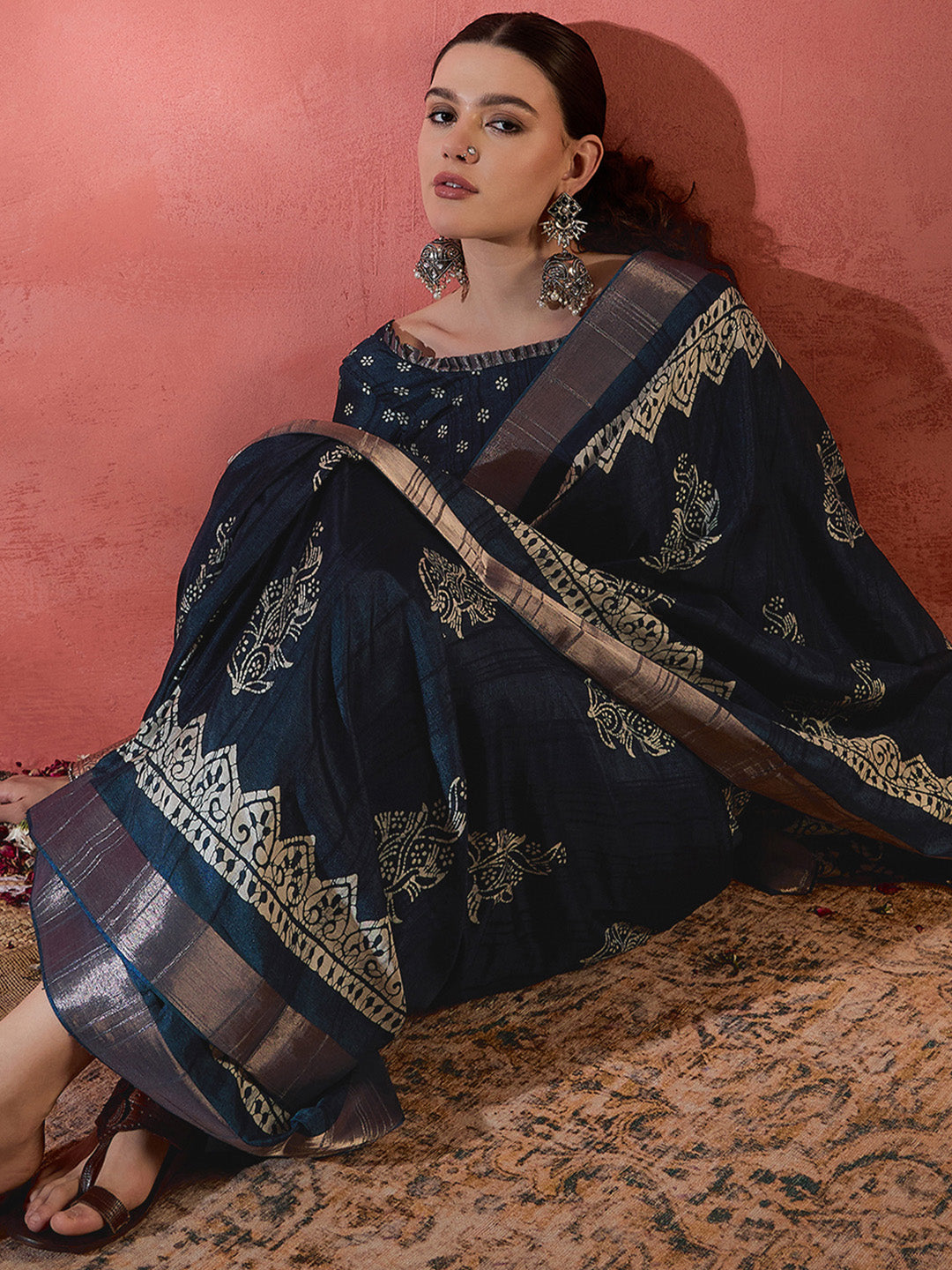 NOZ2TOZ Women's Silk Blend Teal blue Printed Designer Saree With Blouse Piece - Distacart