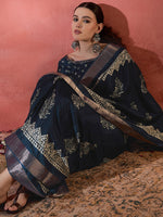 Thumbnail for NOZ2TOZ Women's Silk Blend Teal blue Printed Designer Saree With Blouse Piece - Distacart