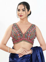Thumbnail for Joban Fashion Magenta Multi Georgette Padded Blouse With V Neck Sleeveless - Distacart
