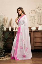 Thumbnail for Vastranavya White Digital Printed Linen Ready To Wear Designer Saree with Unstitched Blouse - Distacart