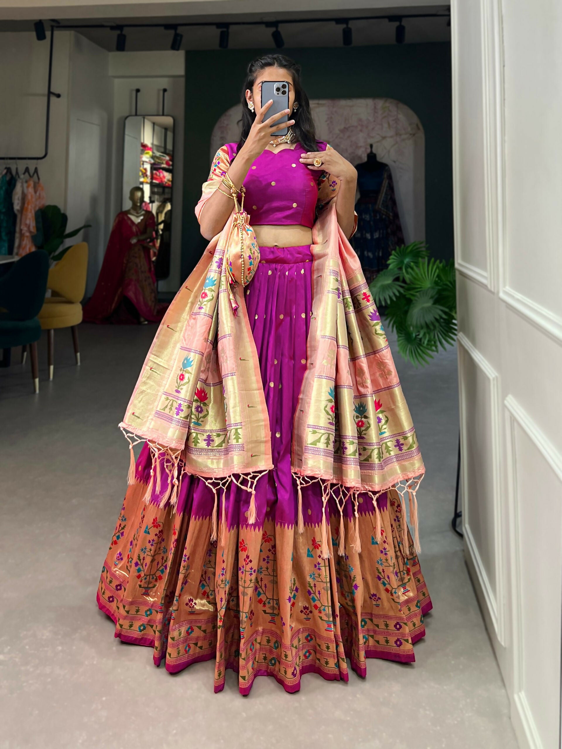 Vastranavya Traditional Jacquard Silk Paithani Lehenga Choli - Purple - Distacart