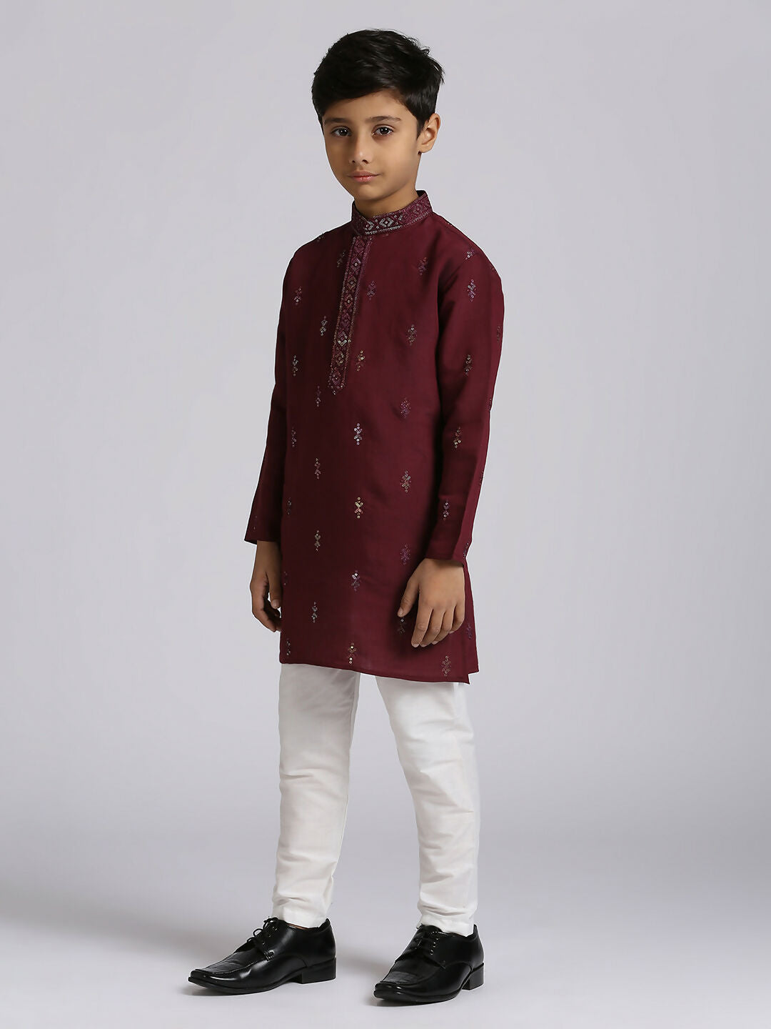 Joban Fashion Kids Island Traditional Ethnic Wear with Silk Sequence Embroidery Full Sleeves Kurta and Pyjama Set - Wine - Distacart