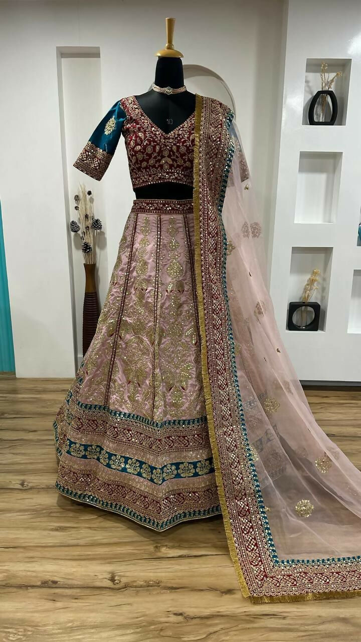 Jyoti Fashion Women's Cream Mulberry Silk Sequins with Dori & Thread Embroidered Designer Lehenga Choli Set - Distacart