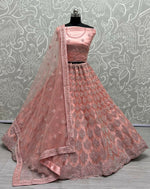 Thumbnail for Jyoti Fashion Women's Pink Bridal Net Fancy Dori & Multi Thread Embroidered with Zircon Diamond Work Wedding Lehenga Choli - Distacart