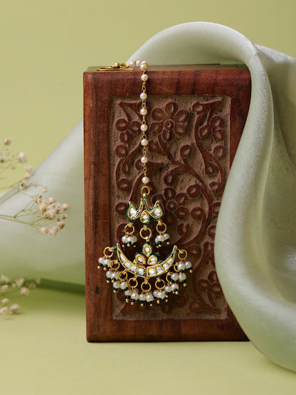 Ruby Raang Gold Polished Gold Kundan Maang Tikka - Distacart
