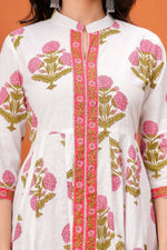 Thumbnail for Jaimini Women Cotton Printed Mandarin Collar Neck Calf Length Flared Kurta Pant And Dupatta Set - Dista