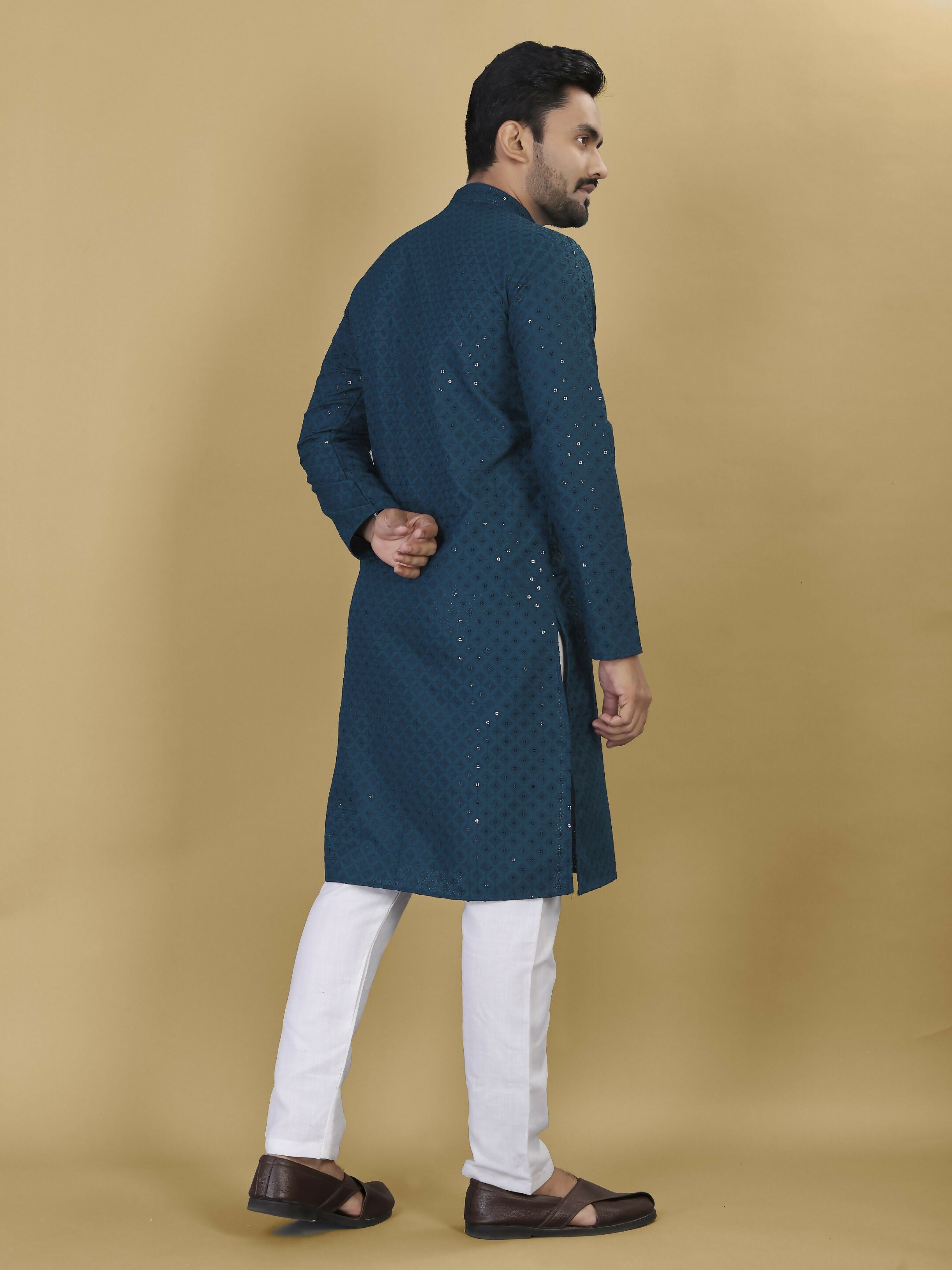 Anaita Teal Embroidered Rayon Straight Kurta - Distacart
