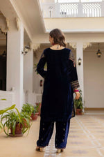 Thumbnail for Teeya Creation Blue Color Pure Velvet Embroidery Work Wedding Wear Salwar Suit - Distacart