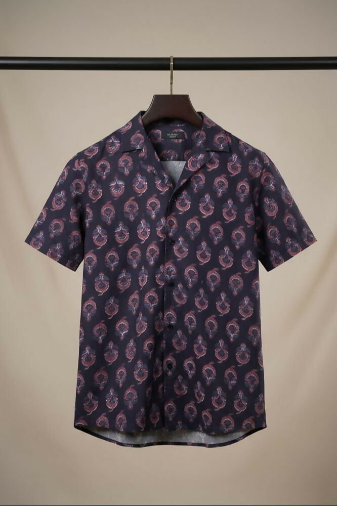 Paisley — Dark Blue Ajrakh Cotton Shirt by Hilo Design - Dista