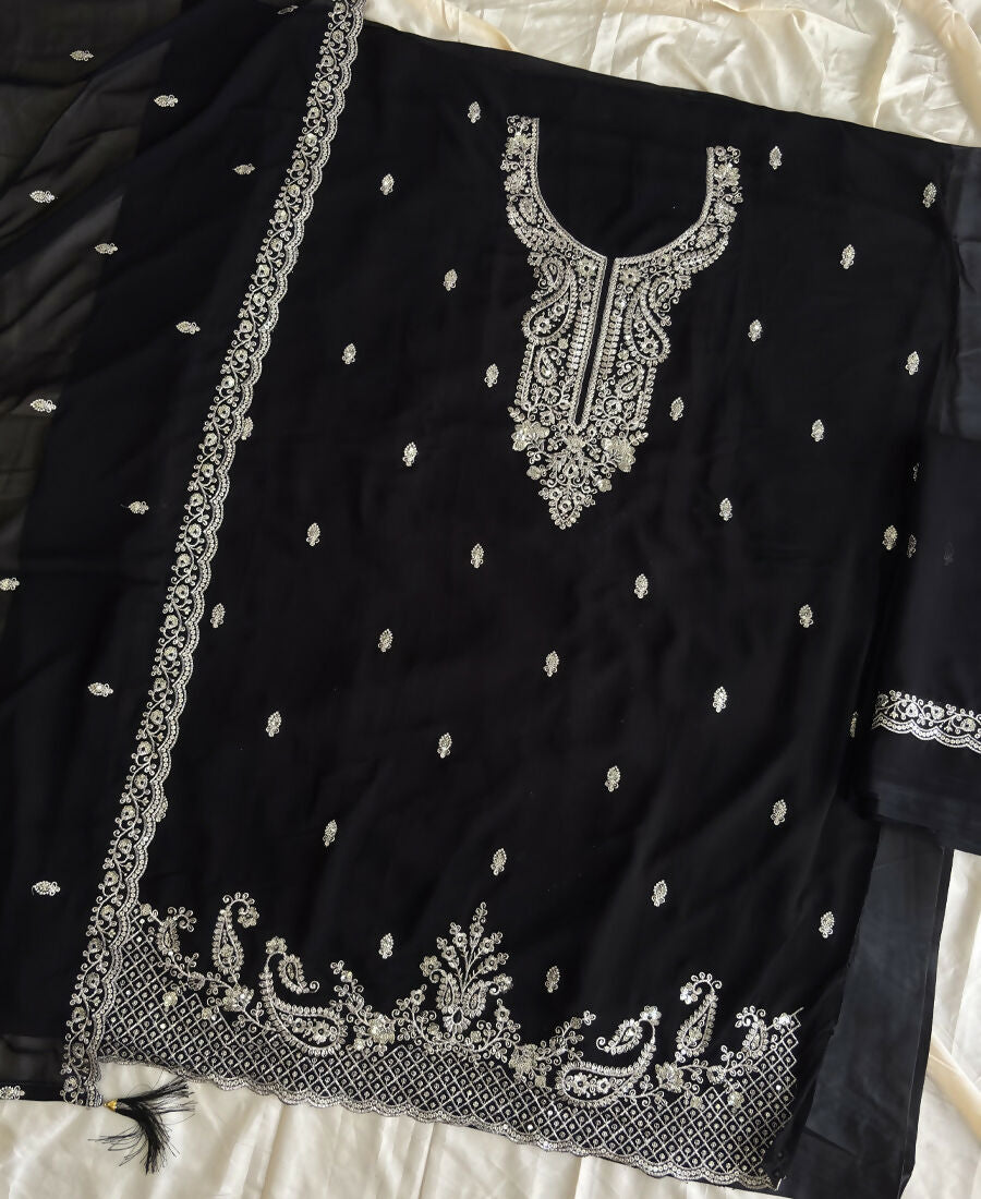 KC Black Georgette Heavy Embroidered Fancy Suit For Women - Dista