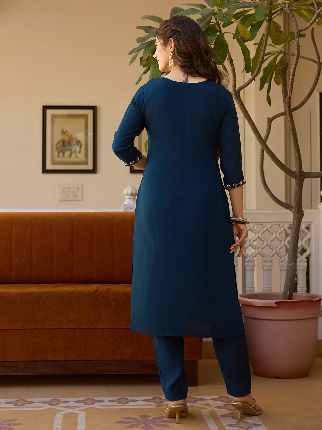 The52 Viscose Chanderi Fabric Straight Kurta, Pant and Dupatta Set