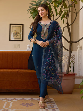 The52 Viscose Chanderi Fabric Straight Kurta, Pant and Dupatta Set