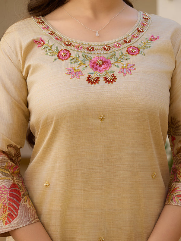 The52 Viscose Assam Silk Fabric Straight Kurta, Pant and Dupatta Set