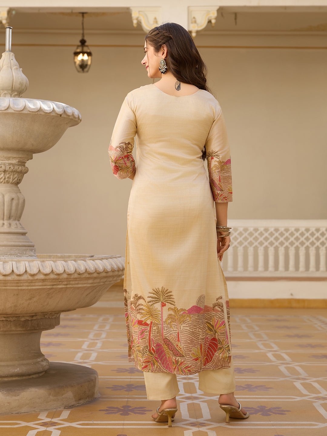 The52 Viscose Assam Silk Fabric Straight Kurta, Pant and Dupatta Set