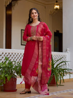 Thumbnail for The52 Beautiful Viscose Chanderi Fabric Straight Kurta, Pant and Dupatta Set