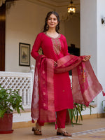 Thumbnail for The52 Beautiful Viscose Chanderi Fabric Straight Kurta, Pant and Dupatta Set