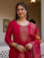 Thumbnail for The52 Beautiful Viscose Chanderi Fabric Straight Kurta, Pant and Dupatta Set