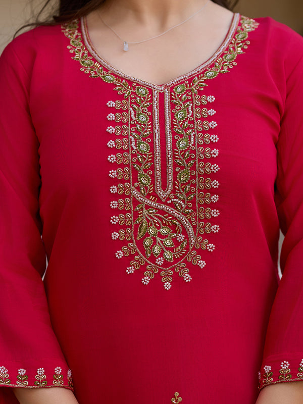 The52 Beautiful Viscose Chanderi Fabric Straight Kurta, Pant and Dupatta Set