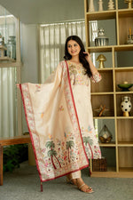 Thumbnail for The52 Women's Beautiful Viscose Assam Silk Embroidered Straight Kurta with Pant And Dupatta Set