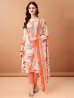 Thumbnail for Embroidered & Printed Kurta With Pant & Printed Dupatta, Orange - Hiral Fashion - Distacart