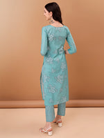 Thumbnail for Embroidered & Floral Printed Kurta With Pant & Printed Dupatta, Blue - Hiral Fashion - Distacart