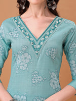 Thumbnail for Embroidered & Floral Printed Kurta With Pant & Printed Dupatta, Blue - Hiral Fashion - Distacart