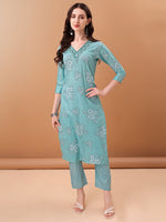 Thumbnail for Embroidered & Floral Printed Kurta With Pant & Printed Dupatta, Blue - Hiral Fashion - Distacart