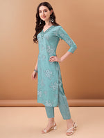 Thumbnail for Embroidered & Floral Printed Kurta With Pant & Printed Dupatta, Blue - Hiral Fashion - Distacart