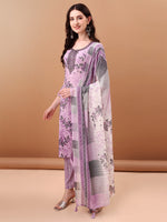 Thumbnail for Embroidered & Floral Printed Kurta With Pant & Printed Dupatta, Lavender - Hiral Fashion - Distacart