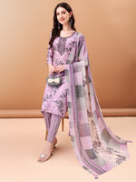 Thumbnail for Embroidered & Floral Printed Kurta With Pant & Printed Dupatta, Lavender - Hiral Fashion - Distacart