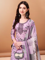 Thumbnail for Embroidered & Floral Printed Kurta With Pant & Printed Dupatta, Lavender - Hiral Fashion - Distacart