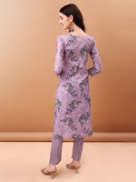Thumbnail for Embroidered & Floral Printed Kurta With Pant & Printed Dupatta, Lavender - Hiral Fashion - Distacart
