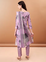 Thumbnail for Embroidered & Floral Printed Kurta With Pant & Printed Dupatta, Lavender - Hiral Fashion - Distacart