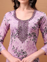 Thumbnail for Embroidered & Floral Printed Kurta With Pant & Printed Dupatta, Lavender - Hiral Fashion - Distacart