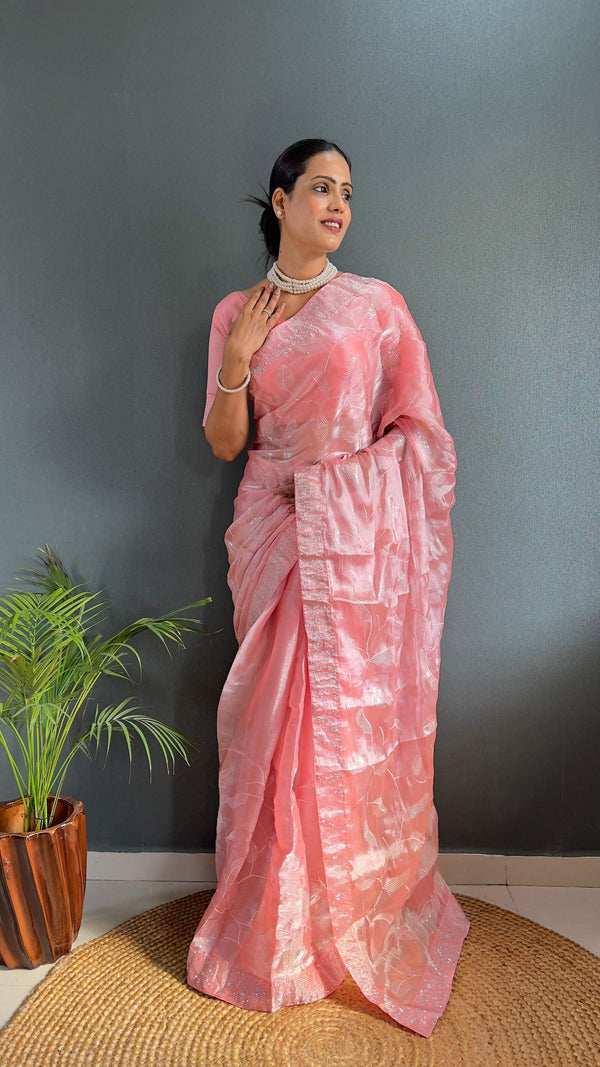 Preksha Creation Women Ready To Wear Saree Premium Burberry Silk Embellished With Beautiful Thread Work - Pinch - Distacart