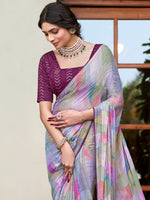 Thumbnail for NOZ2TOZ Women's Chiffon Multi Color Printed Designer Saree With Blouse Piece - Distacart