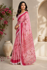 Thumbnail for Dwija Fashion Pink Party Wear Printed Linen Ready To Wear Saree With Unstitched Blouse