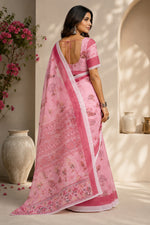 Thumbnail for Dwija Fashion Pink Party Wear Printed Linen Ready To Wear Saree With Unstitched Blouse