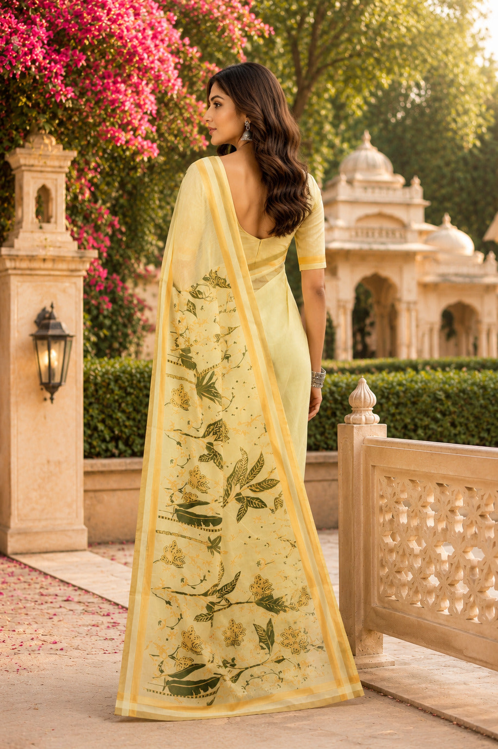 Dwija Fashion Yellow Party Wear Printed Linen Ready To Wear Saree With Unstitched Blouse