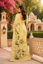 Thumbnail for Dwija Fashion Yellow Party Wear Printed Linen Ready To Wear Saree With Unstitched Blouse